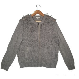 Madewell Fringe Loop Full Zip Sweater Cardigan Gray Jacket Wool Alpaca Large